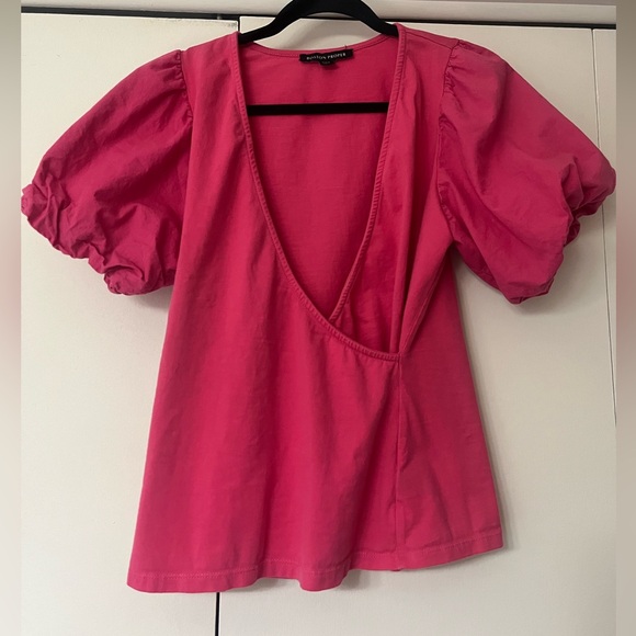 Boston Proper Tops - Boston Proper Pink Asymmetrical Puff Sleeve Blouse